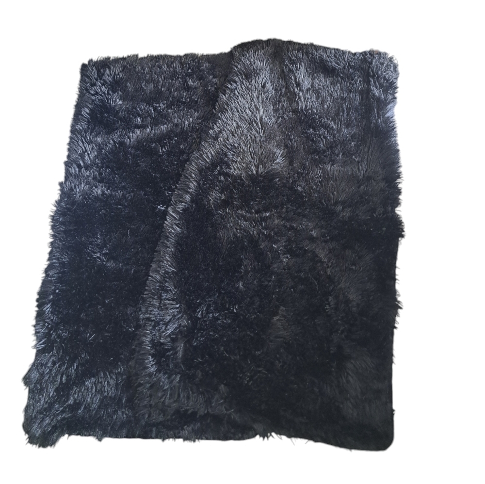 FURRY FUZZY soft cozy plush KING size pillow shams jet black zip back coastal 2
